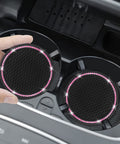 Four Pack Car Coasters With Crystal Rhinestones Universal 2.75 Inch Silicone Cup Holder Coasters Anti Slip Interior Accessory