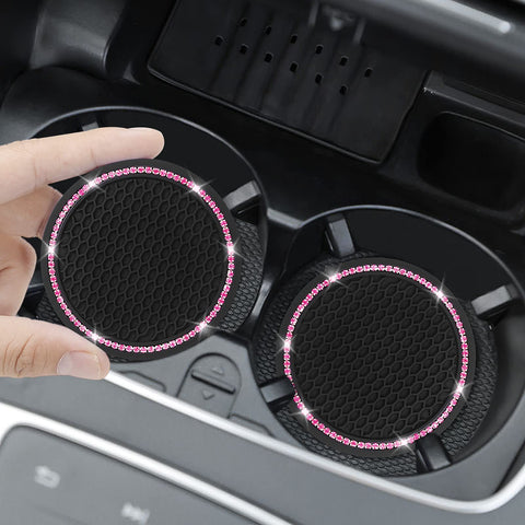 Four Pack Car Coasters With Crystal Rhinestones Universal 2.75 Inch Silicone Cup Holder Coasters Anti Slip Interior Accessory