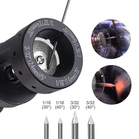 Cordless Tungsten Electrode Sharpener Grinder With 12 Holes For TIG Welding, 1/16 inch and 3/32 inch angles shown