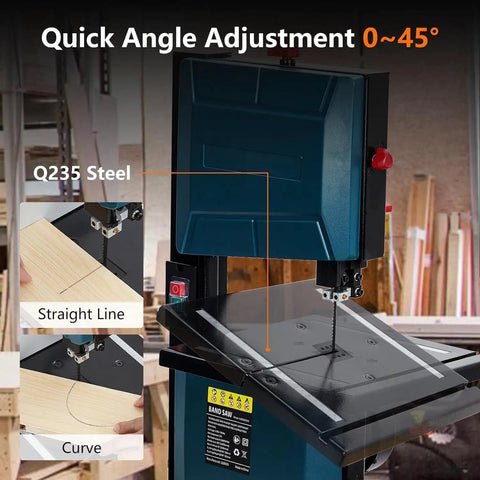 Heavy Duty 3 Amp 8 Inch Benchtop Bandsaw With 1800 FPM 0 To 45 Degree Tilting Removable Safety Key Fence And Miter Gauge