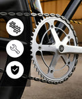 Close-up of bicycle crank arm showing 2 Pack 8mm Bike Hex Crank Arm Bolts With Caps for Capless Bottom Brackets Allen Key Screws