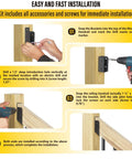 Installation guide for Rock Solid 35 Degree 201 Stainless Steel Deck Railing Connectors Fit 2 By 4 Lumber, showing drill process.