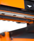 Close-up of the depth gauge and feed rollers of the Garage Ready Spiral Benchtop Thickness Planer Boasts 26 Staggered Hss Blades.