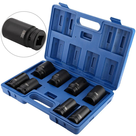Beefy Deep Impact Socket Set 8 Piece 3 4 Inch Drive Steel Construction 24mm To 38mm High Strength Pro Grade Tool Kit with Case