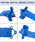 2 Piece Blue Lock Boring Jig Kit Hella Sturdy Metal Core With Heavy Duty Plastic Frame For Zero Grind Pre Drilled Door Alignment Smooth Lock Replacements On Any Residential Entryway, showing blue jig for ND and AL series locks.