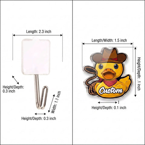 Custom Photo Wall Hooks Featuring A Personalized Name Duck Design No Drilling Acrylic Hangers, 2.3x1.5 inch, Easy Peel And Stick Mounting