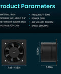 Product specifications for 6 Inch Exhaust Fan For Kitchen Bathroom Attic And Garage With 308 CFM Wall Mount Vent Metal Extractor Durable Motor And High Efficiency HVAC Ventilation For Home Workshop Basement Office Quiet Operation And Long Lasting Performance.