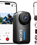 4K Mini POV Action Camera With 170 Degree Ultra Wide Lens 6 Axis Stabilization Waterproof Wearable Helmet Mount beside smartphone