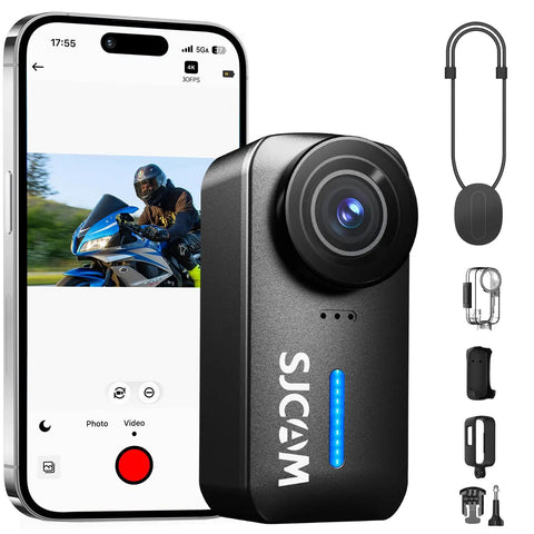 4K Mini POV Action Camera With 170 Degree Ultra Wide Lens 6 Axis Stabilization Waterproof Wearable Helmet Mount beside smartphone