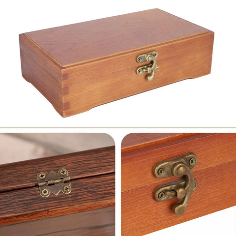 Retro Jewelry Box Hardware Kit 108 Pieces With Antique Brass Hinges and Latches on Wooden Jewelry Box