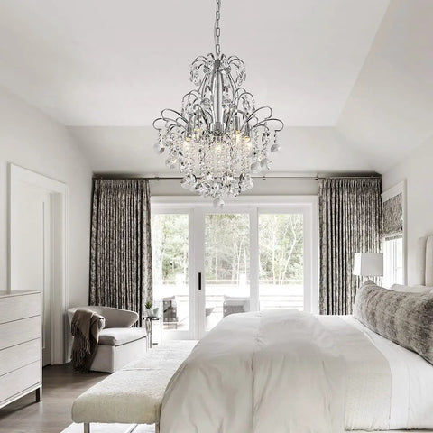 Crystal Chandelier 5 Light Pendant Ceiling Light Modern Fixture for Bedroom with Chrome Finish, 22.6" High, 19.2" Wide, 39.4" Chain