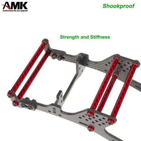 Six Pack 78mm Carbon Fiber Bumper Tube Link Rods For 1 To 10 Crawler LCG Chassis Upgrade Kit with red carbon fiber tubes