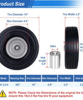 Flat Free Solid PU Run Flat Tire Wheels Set For Hand Trucks And Garden Carts 10x3.50-4 Inch Replacement Size Details