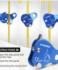 Blue climbing ascender belay device rope grab for rock climbing and mountaineering, lightweight magnesium alloy gear, fits 8-13 mm rope
