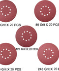 9 Inch Hook And Loop Sanding Discs Set With 10 Hole Design, 60 80 120 150 240 Grit Aluminum Oxide Paper, 100 pack