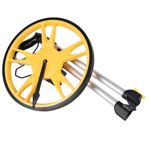 Jiawu Distance Measuring Wheel with yellow wheel and foldable handle, TPR material anti-slip design for builders and surveyors.