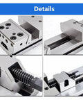 Close-up details of 6 Inch Rock Solid Machine Vise With Precision Hardened Steel Flat Jaws For CNC Milling And Lathe Workholding features.