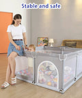 Kid Friendly Adjustable Baby Playpen With Gates, Safe And Sturdy Baby Playard Featuring Breathable Mesh with child and adult indoors