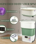 No Sweat Portable Washing Machine And Slick Foldable Washer With 1.8 Cubic Foot Capacity features UV light, timer, and draining pipe.