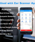 Smartphone displaying car scanner app for Android Only Bluetooth OBD2 Scanner For Cars Plug And Play Wireless Check Engine Codes Reader And Diagnostic Tool Works With Android Phones And Tablets Not For iOS.