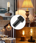 4 Pack Universal Lamp Switch Knob Replacements for Desk Lamps 20mm Easy Install Non Slip Black E26 Standard Size shown in various settings