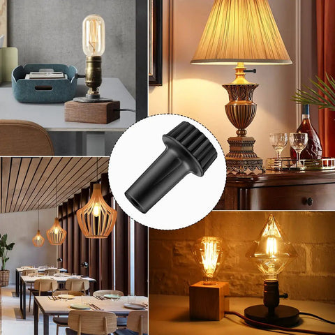 4 Pack Universal Lamp Switch Knob Replacements for Desk Lamps 20mm Easy Install Non Slip Black E26 Standard Size shown in various settings