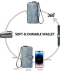 360-degree view of RFID Blocking Vegan Leather Wallet For Women With Large Capacity Card Holder And Phone Clutch Wristlet Purse