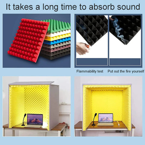Lock Down The Daily Ruckus With These Premium Soundproof Foam Panels And Acoustic Insulation Boards To Build A Chill Podcast Booth Setup For Telecommuting And Studio Recording Grab And Go Ease Anywhere with colorful acoustic foam.