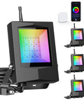 4 Pack Smart LED Flood Lights 20W RGBCW Color Changing Outdoor Flood Lights 2700K To 6500K IP65 Waterproof App Control setup