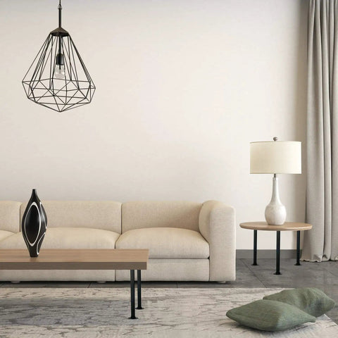 Modern living room with 28 Inch Industrial Pipe Table Legs In Matte Black - Rustic Steel DIY Heavy Duty Legs used for tables.
