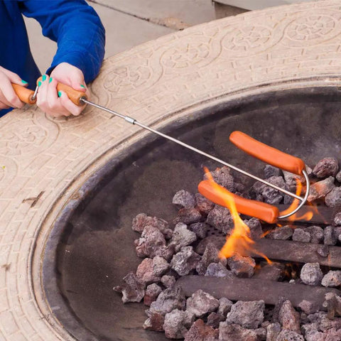 Marshmallow Roasting Sticks Set Of 2 With Multiple Attachments For Campfire S'Mores Pie Roaster And Hot Dog BBQ in use