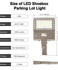 Diagram displaying 150W LED Parking Lot Light 21000 Lumens 5000K Cool White Shoebox Style Outdoor Street Light dimensions.