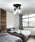 Room with Semi Flush Mount Ceiling Light Fixture With Seeded Glass Shades, 3 Lights, Vintage Oil Rubbed Bronze Finish