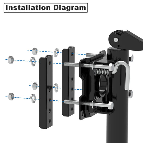 Installation diagram of Hella Tough Heavy Duty Swivel Trailer Jack Stand With Bolt On Mount, showing components and assembly parts.