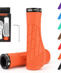 Ergonomic Lock On Mountain Bike Grips With Dual Density Silicone Cushion Shock Absorbing 3D Non Slip Pattern Aluminum Clamp, orange
