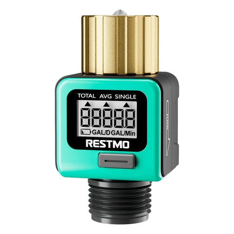 Water Flow Meter With Brass Inlet And Metal Thread, Easy To Read LCD, One Touch Control, for Garden Hose and Sprinkler