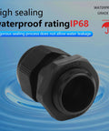 Waterproof Cable Gland Set 10 Pack PG13.5 Black Nylon Adjustable Glands with IP68 waterproof rating for outdoor tech use.