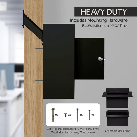 Through-The-Wall Drop Box Deposit Safe With Lock, Built-To-Last Beefy Heavy-Duty Steel Mailbox open with hardware shown