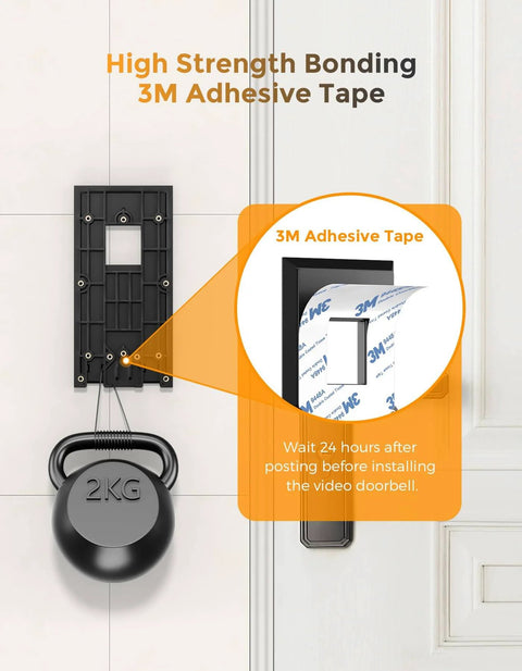 No Drill Ring Doorbell Mount For Renters Adhesive Stick On Solution 3M tape detail with weight test for stability