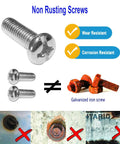 Comparison of stainless steel screws in All In One License Plate Frame Cover Kit with rusted alternatives below