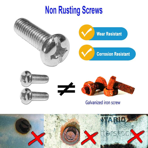 Comparison of stainless steel screws in All In One License Plate Frame Cover Kit with rusted alternatives below