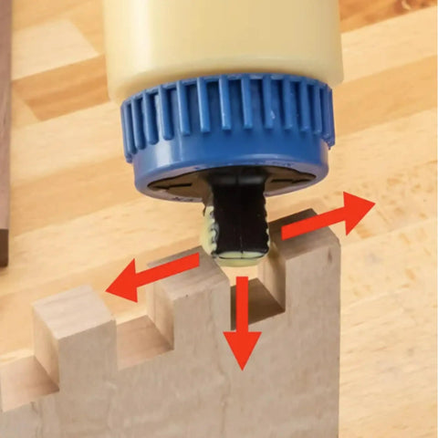 Handy Wood Glue Applicator Tips Featuring Durable Silicone Nozzles and Secure Plastic Collars for precise adhesive flow on box joints.