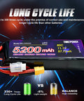 Image of 11.1V 3S 5200mAh 80C RC LiPo Battery Pack With XT60 Connector, featuring capacity and cycle life details with soft case.