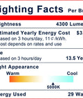 Lighting facts label for 315W Equivalent PAR38 LED Flood Light Bulb 4300 Lumens Daylight 5000K Non Dimmable Outdoor