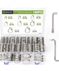 Solid Hose Clamp Kit 180-Piece Stainless Steel Worm Gear Clamps Set in case, 1/4 to 2 Inch adjustable for various uses