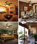 51 Inch Ceiling Fan With Light Kit And Remote in various room settings, farmhouse vibe, 5 blade copper motor, vintage look
