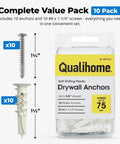 Self Drilling Drywall Anchors With Screws Set No Pre Drill Wall Anchors Anti Spin Grip For Quick Easy Install Packaged Display