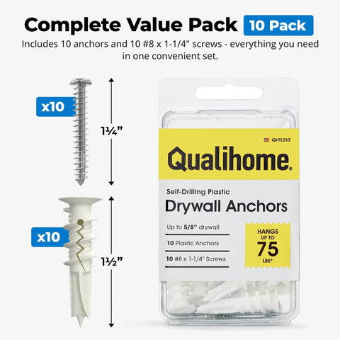 Self Drilling Drywall Anchors With Screws Set No Pre Drill Wall Anchors Anti Spin Grip For Quick Easy Install Packaged Display