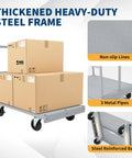 Heavy Duty Steel Panel Cart 36x24 Inch Platform Truck 2 In 1 Industrial Grade With 2200 Lbs Capacity Drywall Dolly Removable Side Rails And Swivel Wheels For Plywood Lumber loaded with boxes.