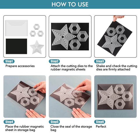 How to use Flexible Black Rubber Magnetic Sheets Set with star and hexagon dies for organization.